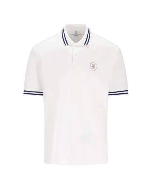 Brunello Cucinelli White Striped-Detail Polo Shirt for men