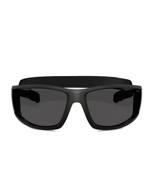 Prada Linea Rossa Black Rectangle-Frame Sunglasses for men