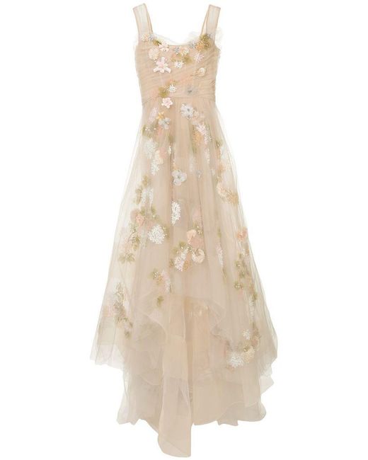 Marchesa Multicolor Tulle Corseted Ballgown With 3d Acrylic Flowers