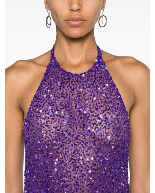 retroféte Purple Sequinned Halterneck Gown