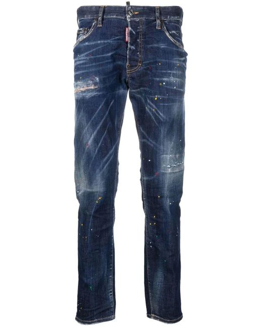 メンズ DSquared² ディースクエアード ペイント スリムジーンズ Blue