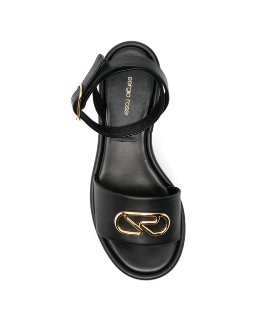 Sergio Rossi Black Logo Ankle Strap Sandals