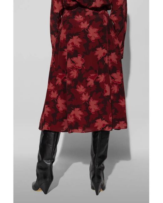 Maison Kitsuné Red Leaf-Print Midi Skirt