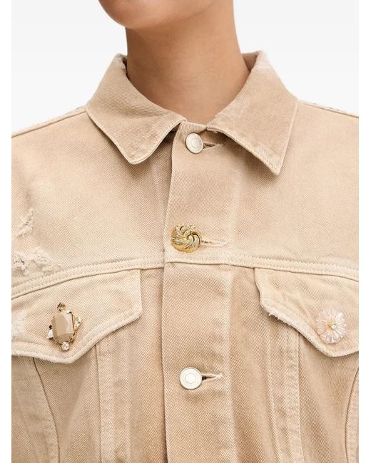 ViCOLO Natural Embellished Cropped Denim Jacket