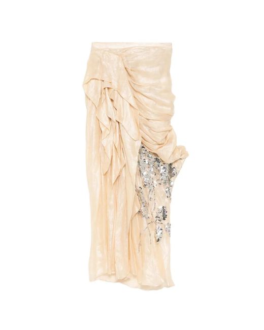 Biyan White Linen Draped Midi Skirt
