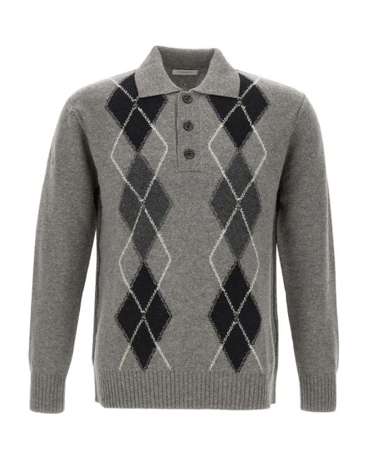 Paolo Pecora Gray Geometric-Pattern Polo-Neck Sweater for men