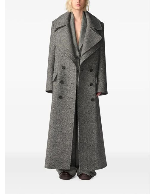 Monse Gray Double-Collar Herringbone Coat