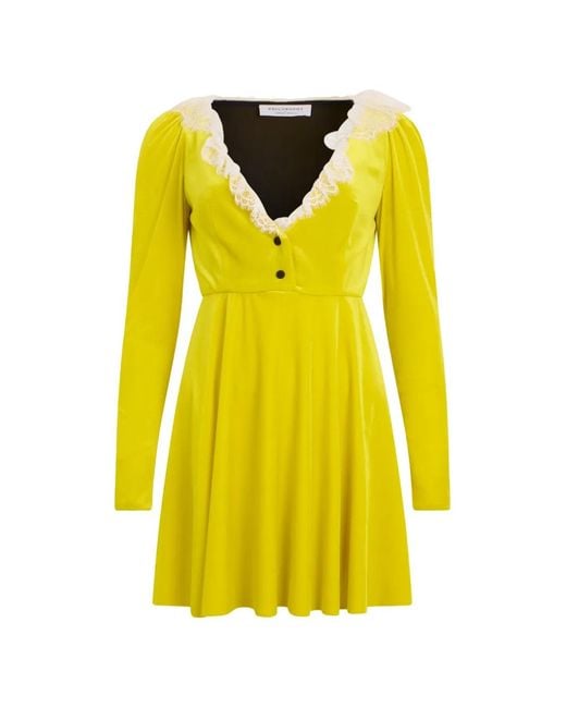 Philosophy Di Lorenzo Serafini Yellow Lace-Trim Mini Dress