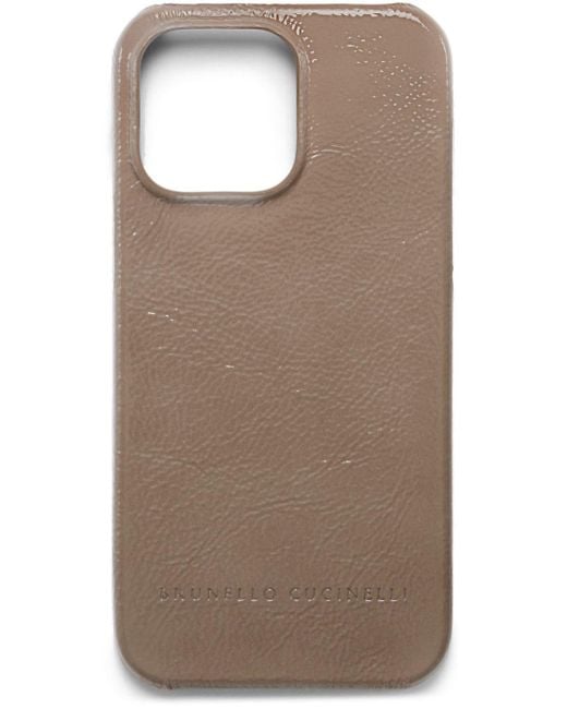 Brunello Cucinelli Brown Logo-stamp Leather Phone Case