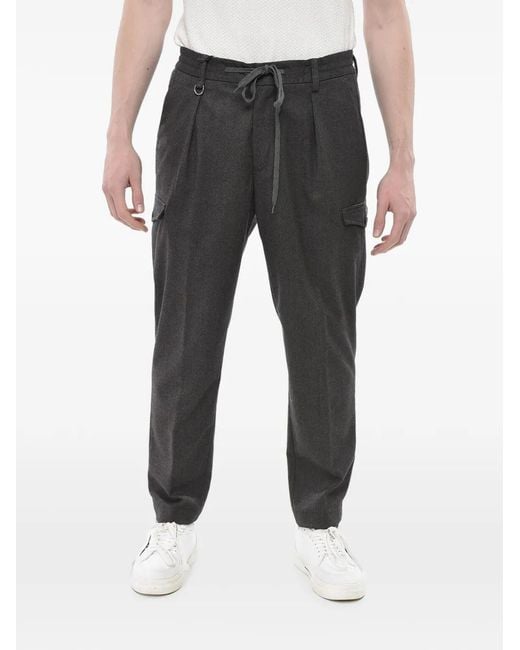 Paolo Pecora Black Pleated-Detailing Drawstring-Fastening Tailored-Design Trousers for men
