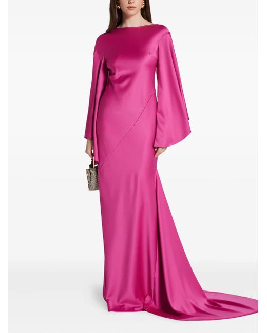 De La Vali Pink Flared-Sleeve Dress