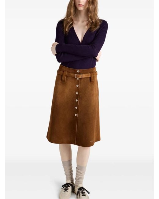 Prada Brown Belted Suede Midi Skirt