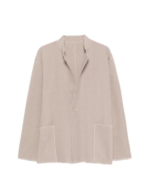 Homme Plissé Issey Miyake White Knit Herringbone Cardigan for men