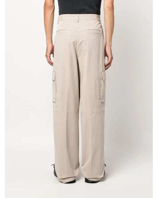 Fendi Natural Wide-Leg Trousers With Logo Patch for men