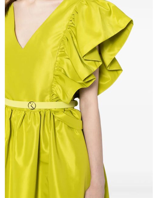 Saiid Kobeisy Yellow Ruffled Taffeta Midi Dress