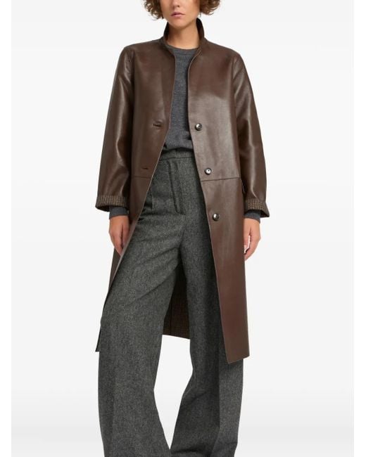Yves Salomon Brown Panelled Leather Coat