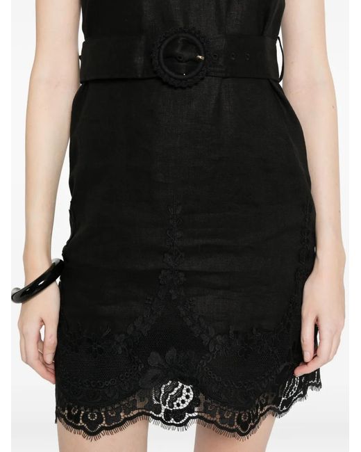Twinset Black Robe Courte En Lin Avec Dentelle
