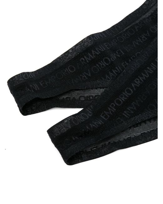 Emporio Armani Black Logo-jacquard Mesh Thongs (pack Of Two)