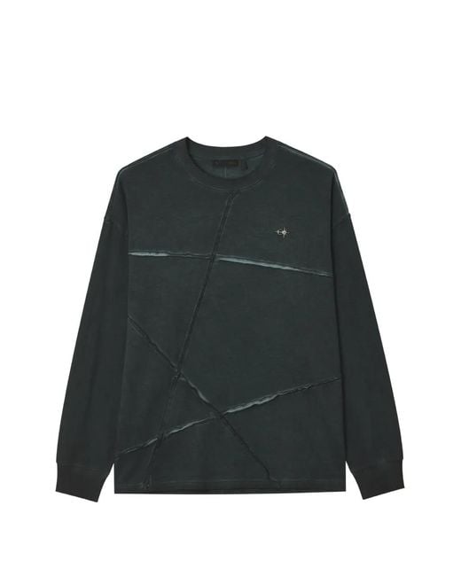FIVE CM Green Exposed-Seam Logo-Plaque Long-Sleeved T-Shirt for men