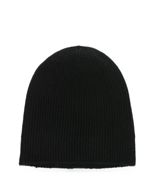 DSquared² Black Logo-Patch Ribbed-Knit Beanie Hat for men