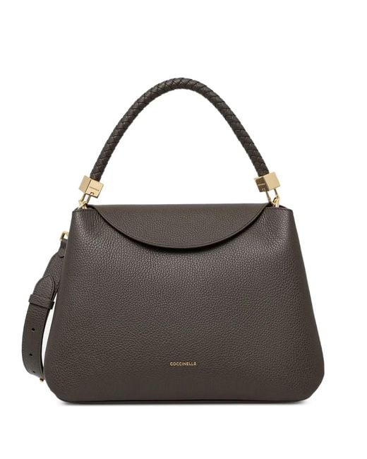Coccinelle Black Medium Tiggy Braided-Handle Leather Tote Bag