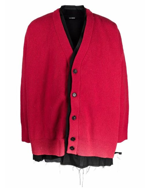 Raf Simons Pink Red And Black Layered Cardigan
