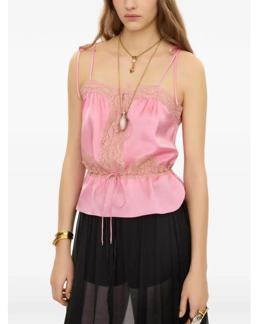 Chloé Pink Lace-Trim Drawstring-Waist Camisole Top
