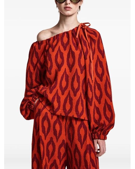 Essentiel Antwerp Red Kolorful Graphic-Pattern Long-Sleeve Blouse