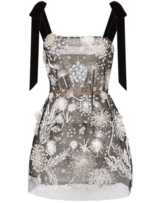 Oscar de la Renta Black Dandelion Mini Dress