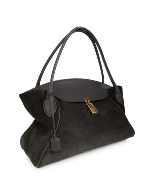 Balmain Black Pulse Day Small Padlock-Detail Suede Tote Bag