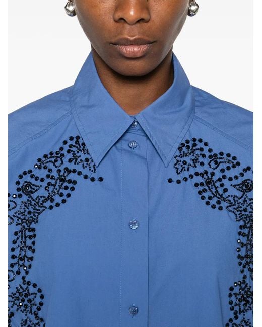 Sandro Blue Embroidered And Beaded Shirt
