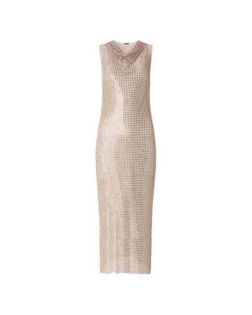 Pinko White Mesh-Effect Midi Dress With Rhinestones