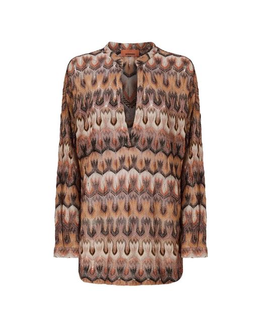 Missoni Brown V-Neck Patterned Blouse