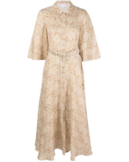 Ixiah Natural Stonemark-print Flared Midi Dress