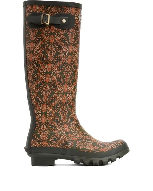Barbour Pineapple Print Rain Boots Brown