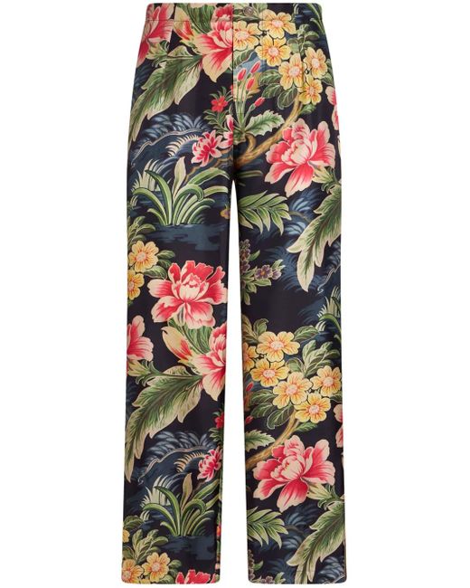 メンズ Etro フローラル シルクパンツ Blue