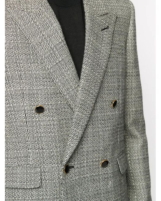 Saint Laurent Gray Deconstructed Check Double-Breasted Blazer for men