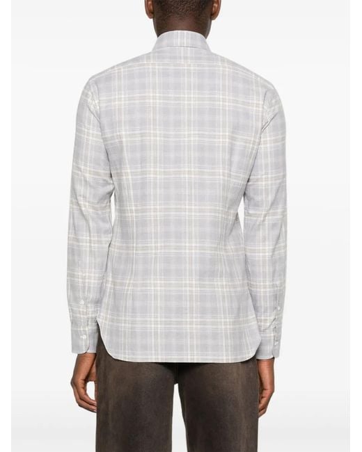 Barba Napoli White Plaid Buttoned Shirt for men