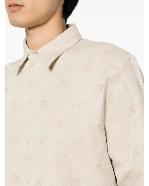 Off-White c/o Virgil Abloh White Logo-Jacquard Cotton-Linen Shirt for men