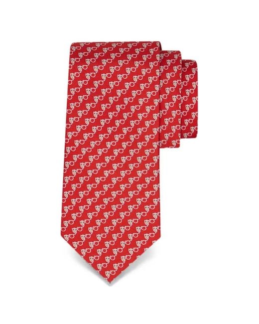 Ferragamo Red Owl-Print Silk Tie for men