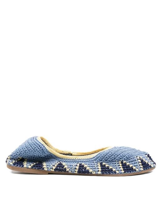 SLO_HAND_MADE Blue Crochet-Pattern Ballet Flats