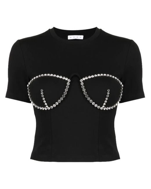 Area Black Bustier-style Crystal-embellished T-shirt