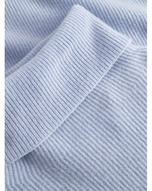 Mark Kenly Domino Tan Blue Gerippter Krystal Rollkragenpullover aus Kaschmir
