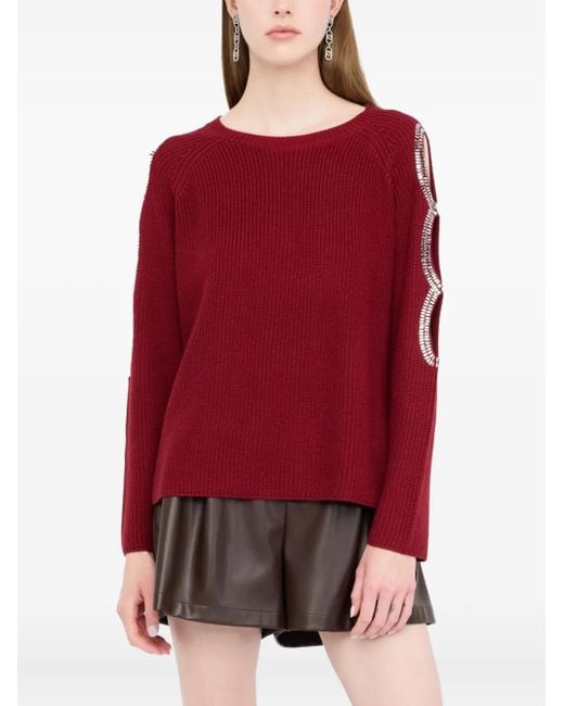 Liu Jo Red Cut-Out Embellished Sweater