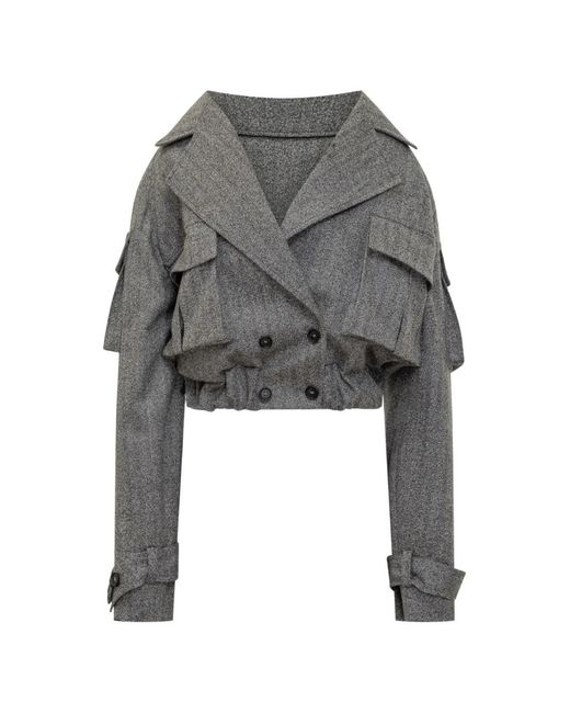 BATAKOVIC Belgrade Gray Herringbone-Pattern Cropped Jacket And Trousers Set