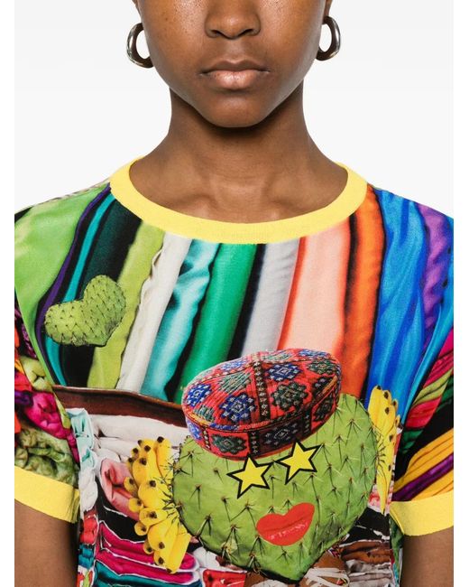 The Artistylist Blue Cactus-Print Short-Sleeve Mini Dress
