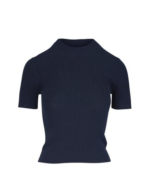 Nili Lotan Blue Dorset Ribbed Short-Sleeved Top