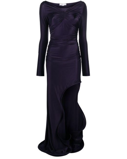 Victoria Beckham Asymmetric Satin Maxi Dress in Blue | Lyst