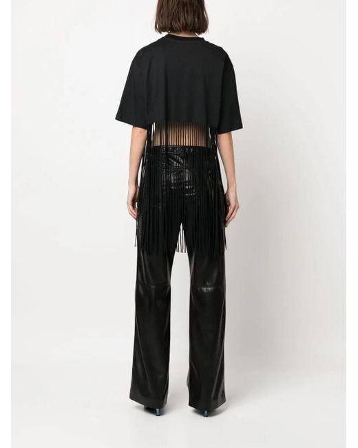 MSGM Black Graphic-Print Frayed T-Shirt