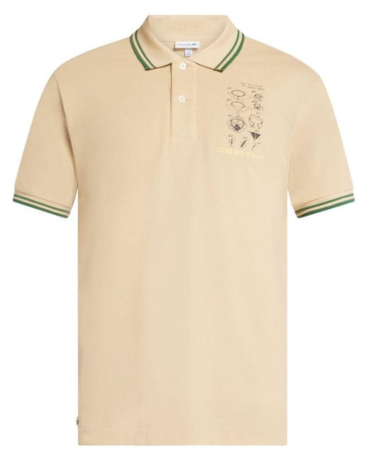 Lacoste Natural Slogan-embroidered Cotton Polo Shirt for men